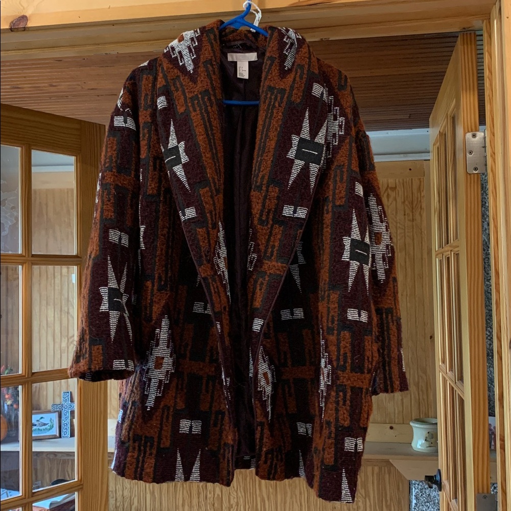 🌈 Women's H&M Aztec Southwestern Geo Terracota Wool Jacket Peacoat Blazer